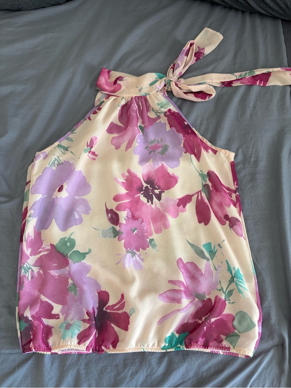 New York & Company Cream Halter Camisole with Pink and Lavender Floral Print